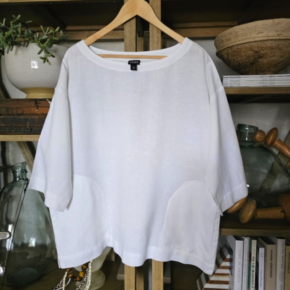 Eileen Fisher White Irish Linen Oversized Boxy Top XS